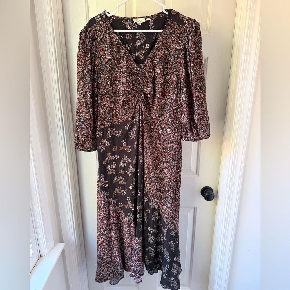 FatFace Multicolor Nate Craft Floral Print Puff Sleeve V-neck Midi Dress Size 14